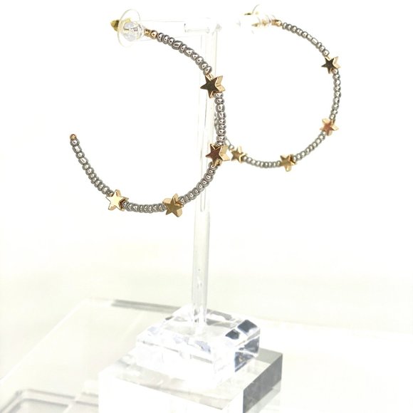 Silver and Gold Tiny Star Hoops - Picture 6 of 6